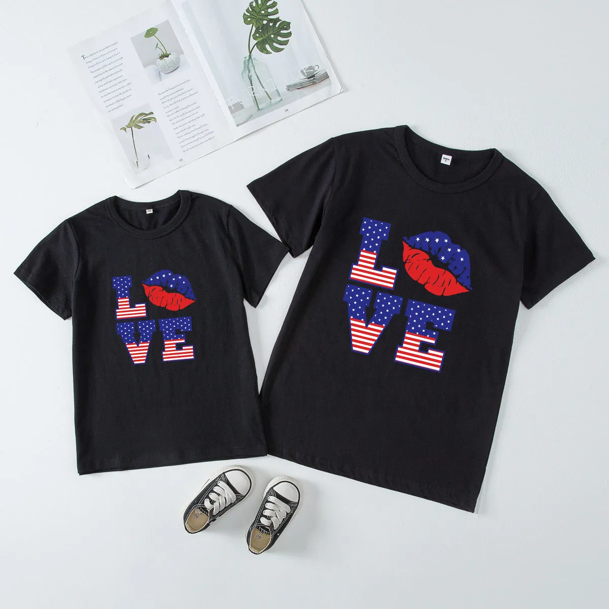 Mom and Me 4th Of July Day Letter Print Short-sleeve Tshirt