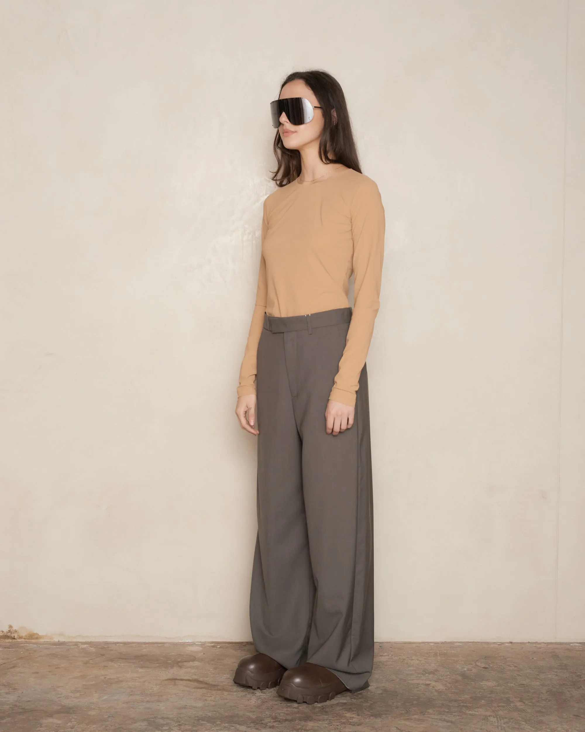 Mud Brown Tailored Wool Trousers