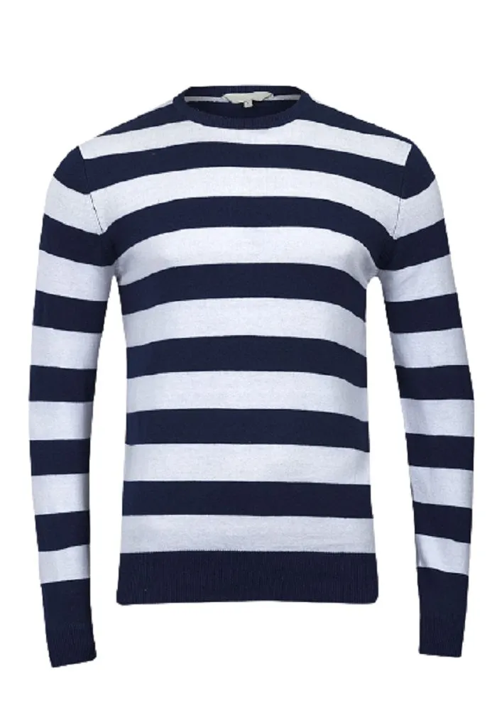 Navy & White Large Stripes Knitted Jumper
