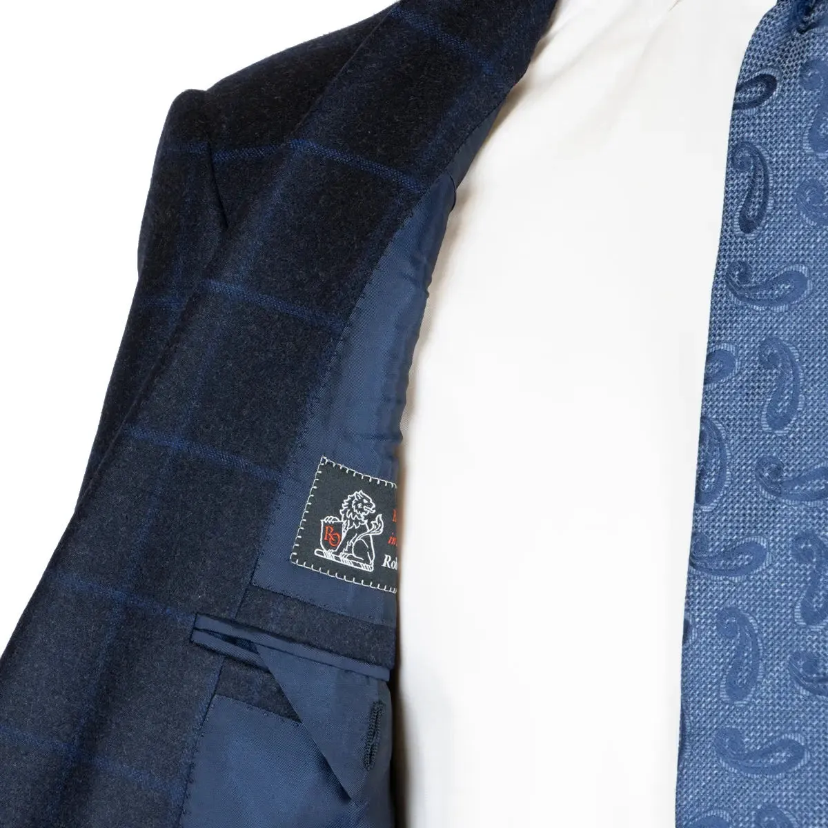 Navy Wool & Cashmere Windowpane Check Suit