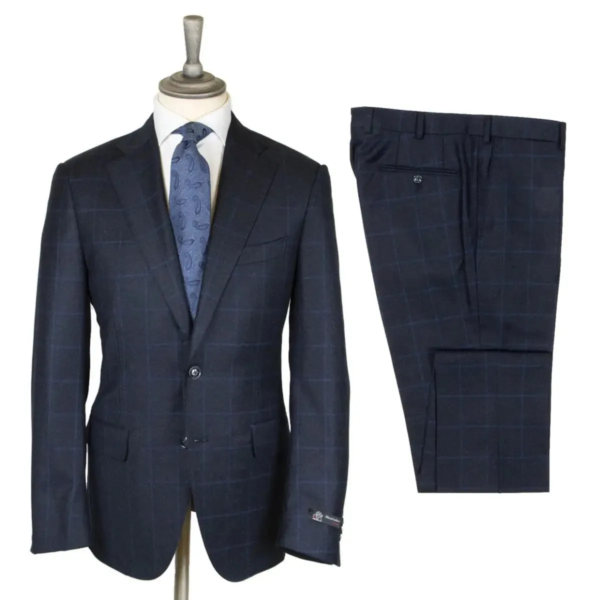 Navy Wool & Cashmere Windowpane Check Suit