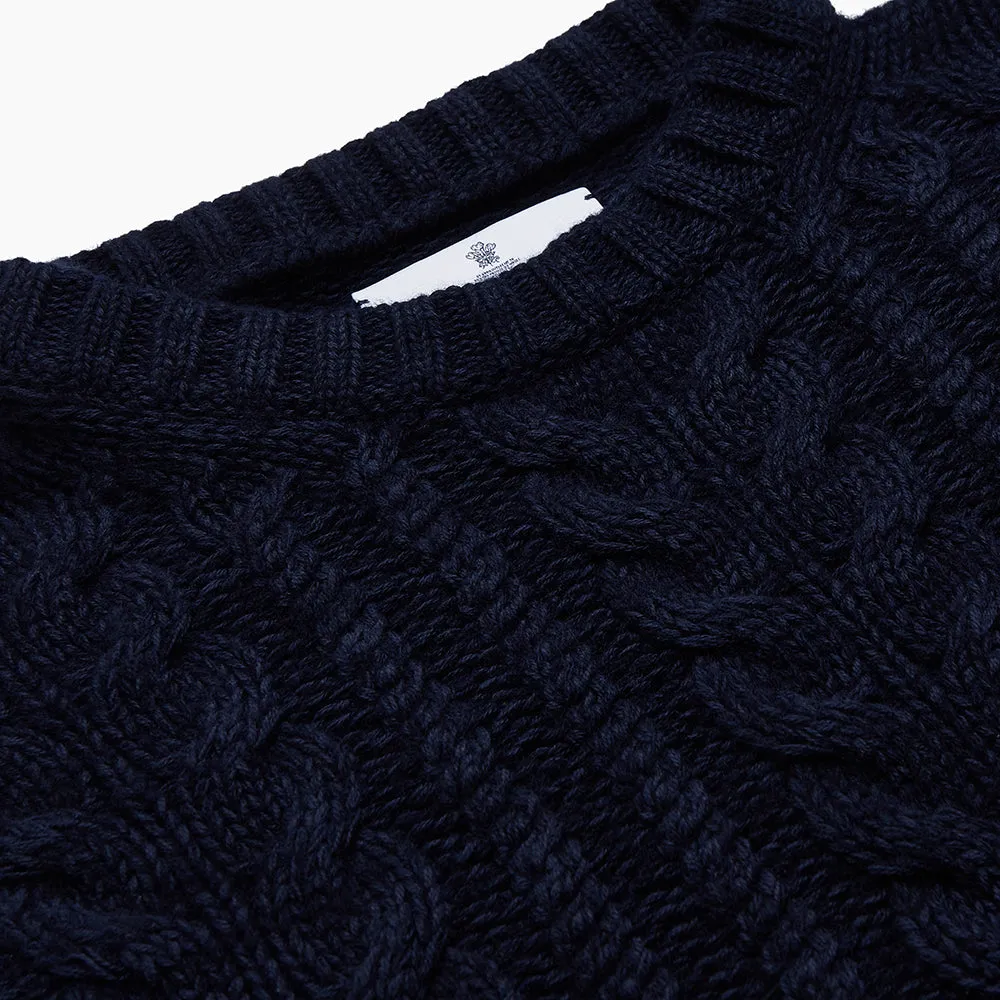 Navy Wool and Cotton Blend Albany Guernsey Jumper