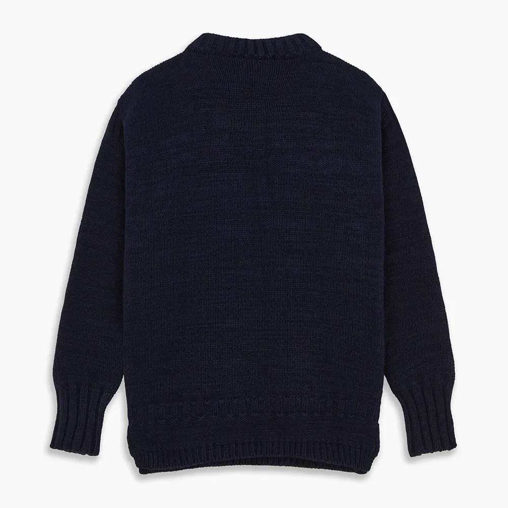 Navy Wool and Cotton Blend Albany Guernsey Jumper