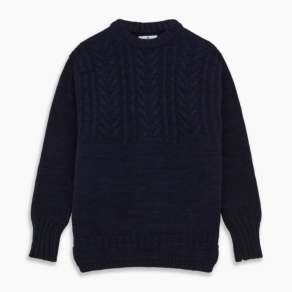 Navy Wool and Cotton Blend Albany Guernsey Jumper