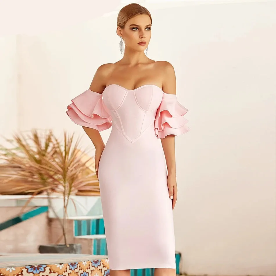 Off Shoulder Butterfly Short Sleeve Bandage Dress
