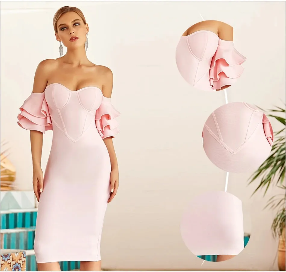 Off Shoulder Butterfly Short Sleeve Bandage Dress