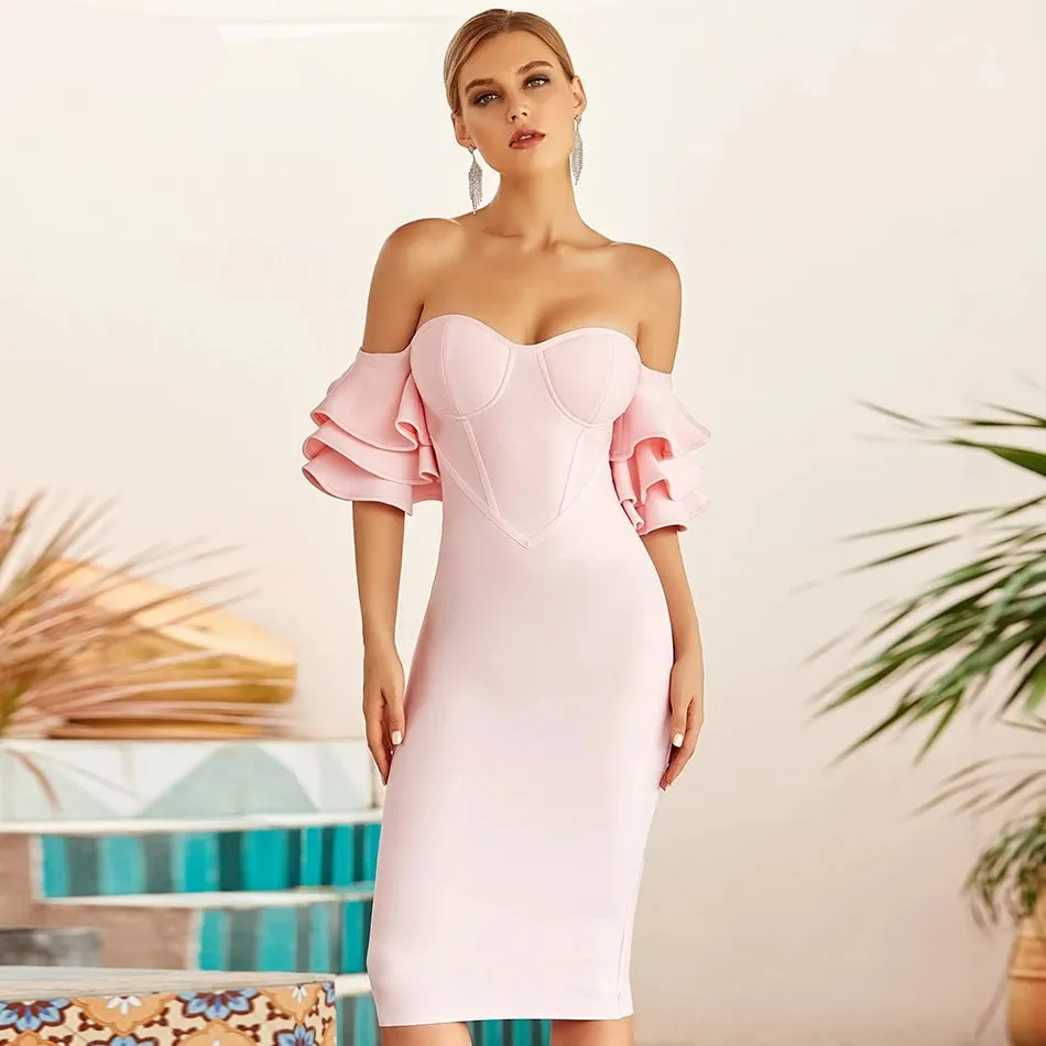 Off Shoulder Butterfly Short Sleeve Bandage Dress