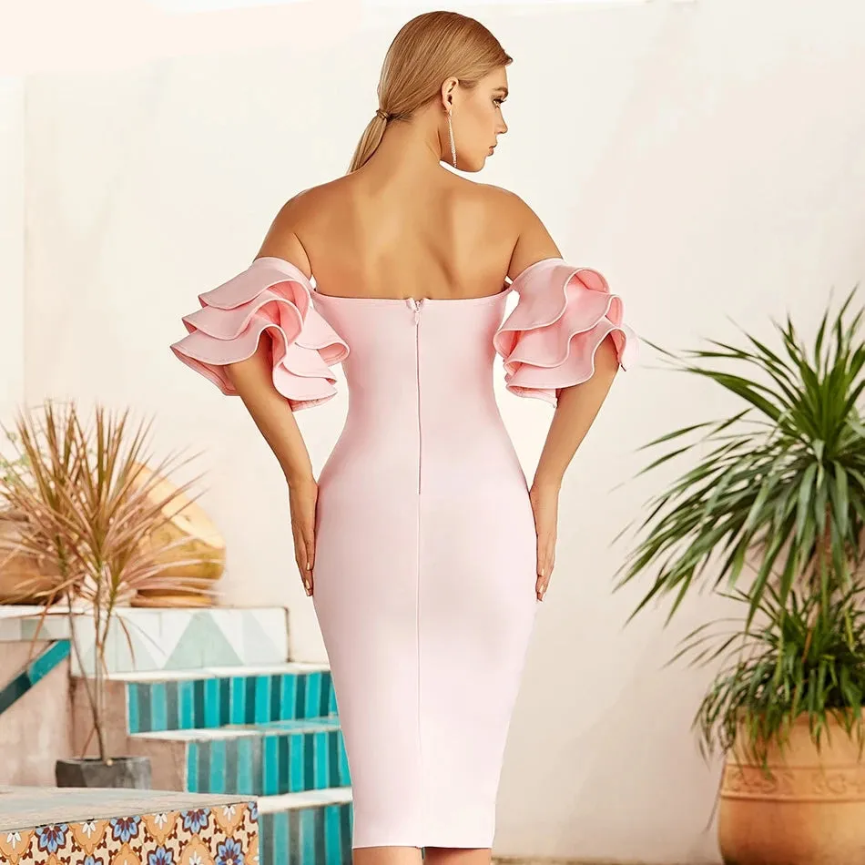 Off Shoulder Butterfly Short Sleeve Bandage Dress