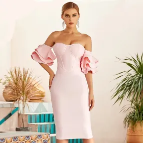 Off Shoulder Butterfly Short Sleeve Bandage Dress