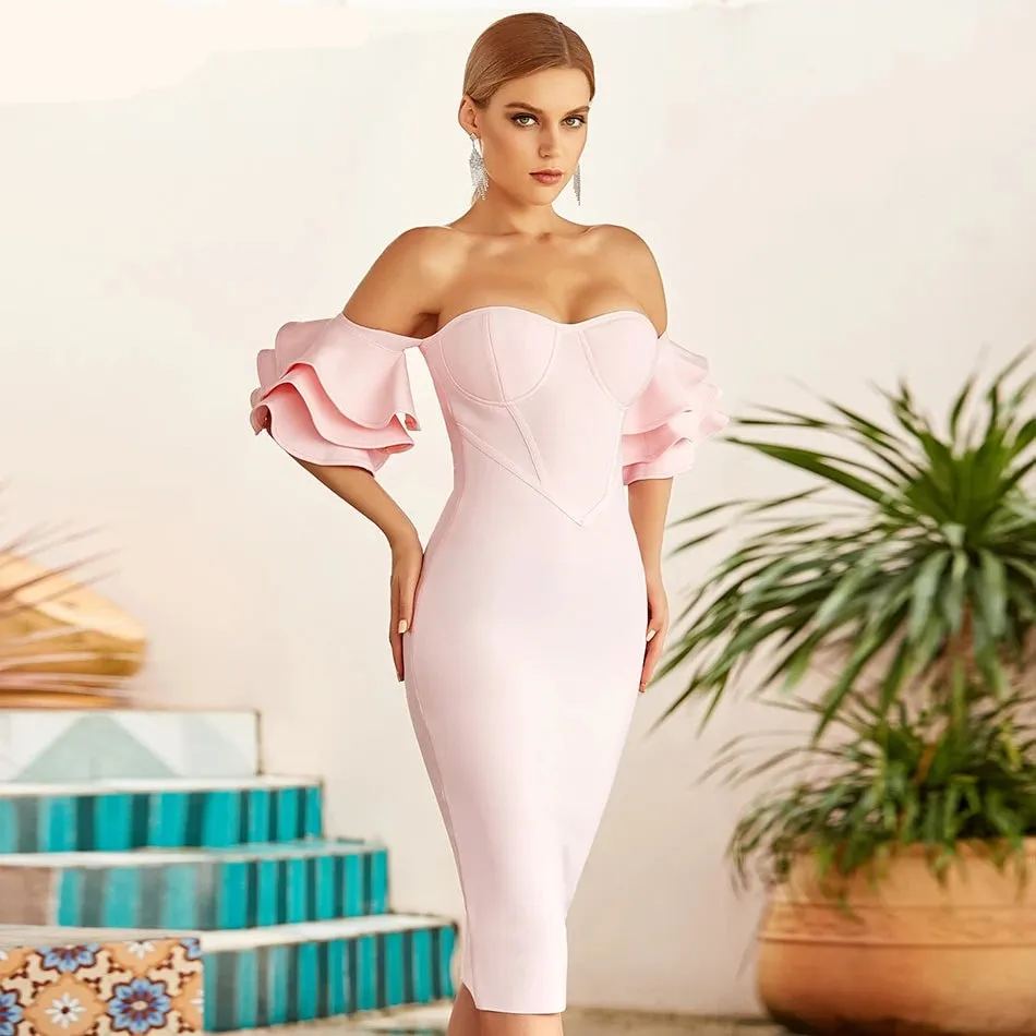 Off Shoulder Butterfly Short Sleeve Bandage Dress