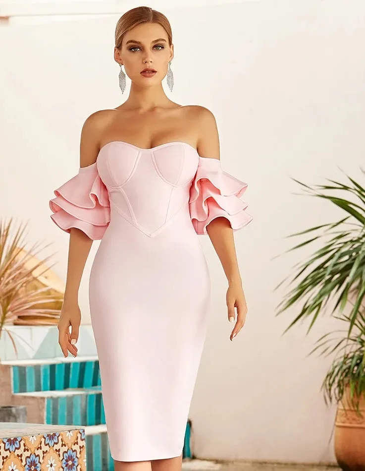 Off Shoulder Butterfly Short Sleeve Bandage Dress