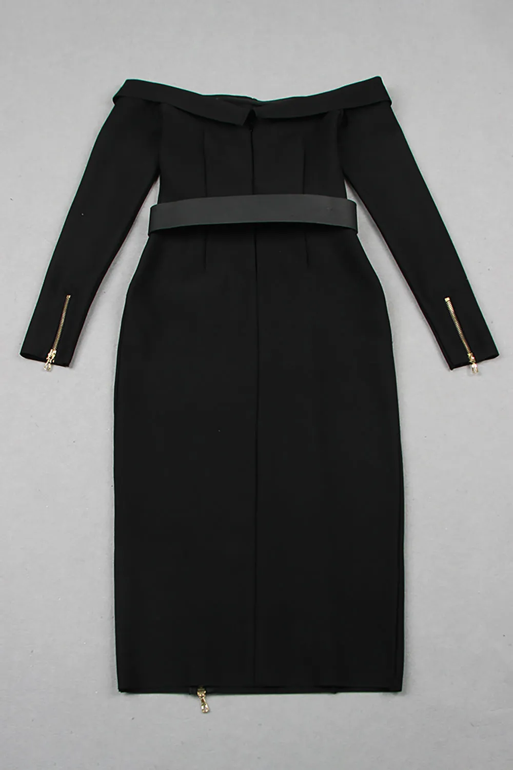 Off Shoulder Zipper Deco Midi Long Bandage Dress With Belts