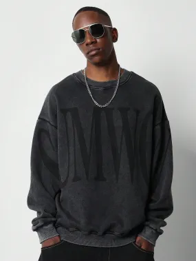 Oversized Fit Drop Shoulder Washed Sweatshirt With Print