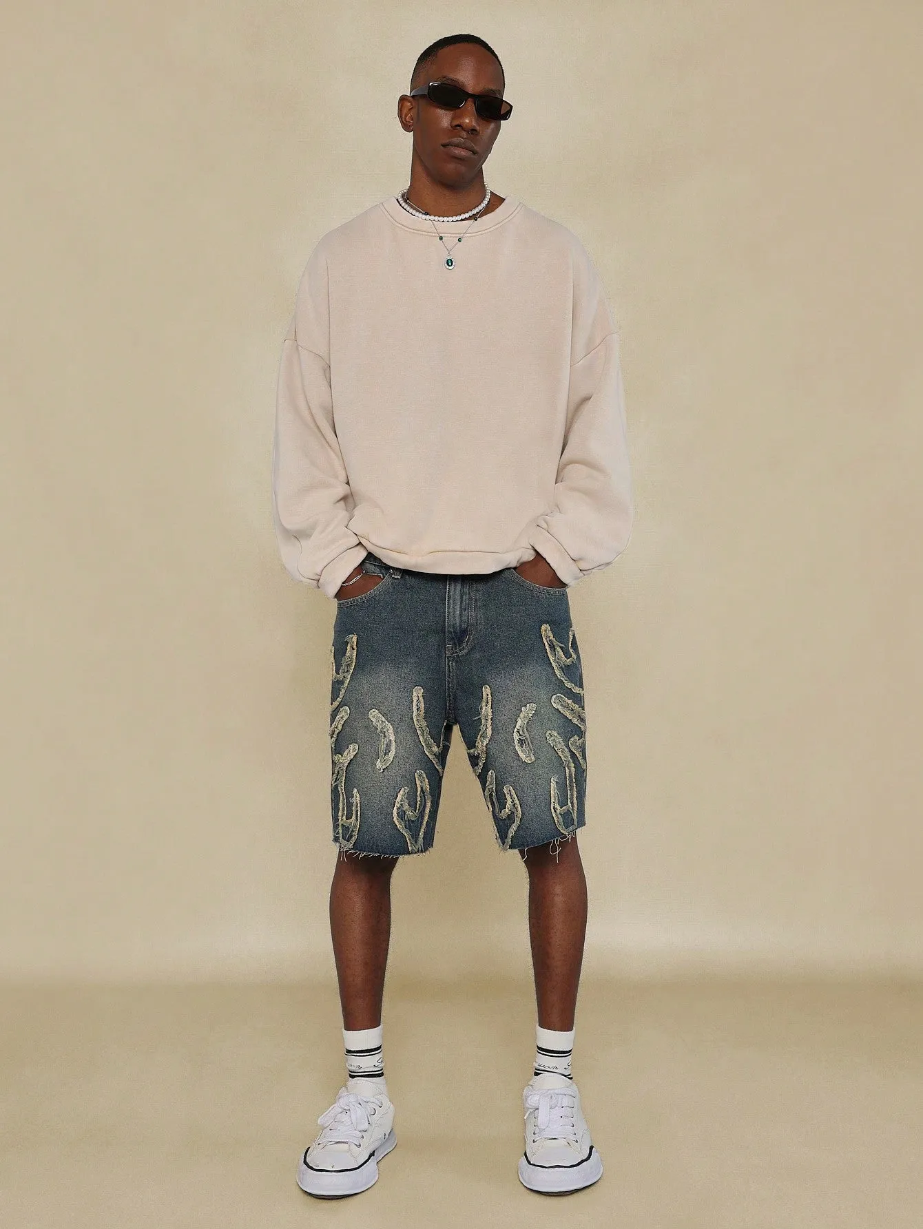 Oversized Washed Sweatshirt With Back Embroidered Print