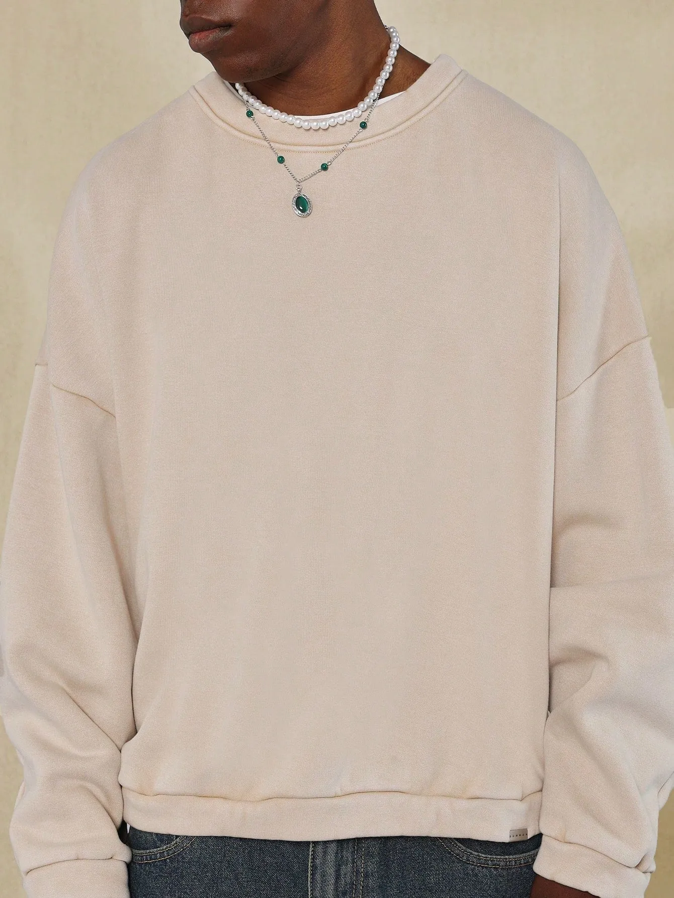 Oversized Washed Sweatshirt With Back Embroidered Print