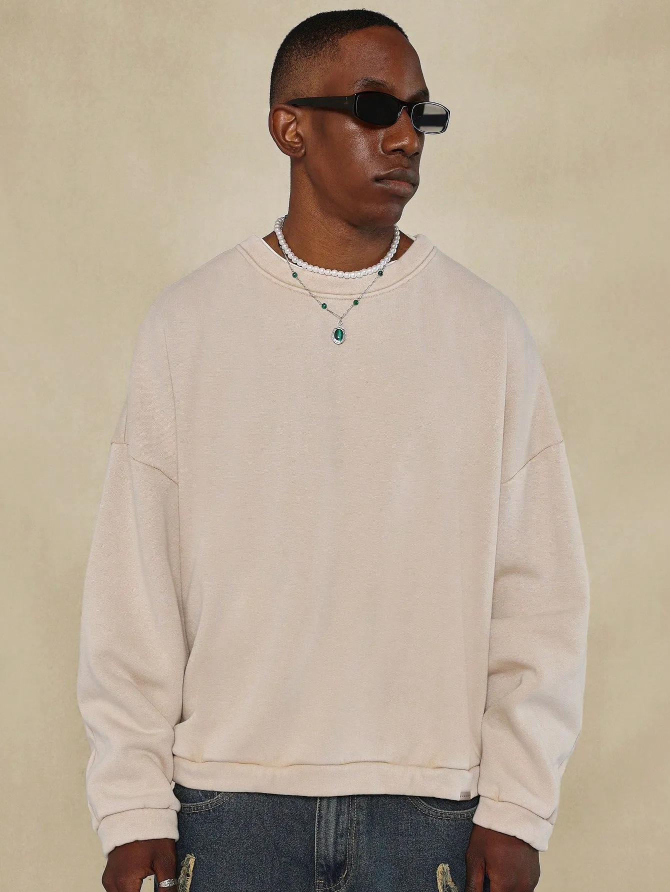 Oversized Washed Sweatshirt With Back Embroidered Print