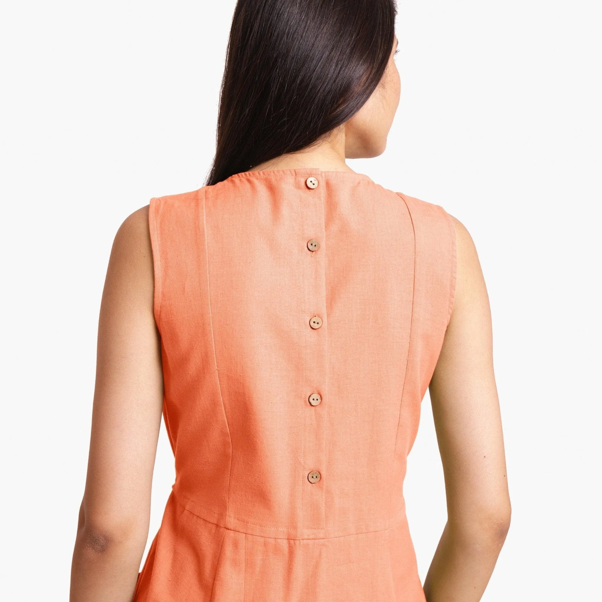 Peach Cotton Flax Princess Line Short Dress