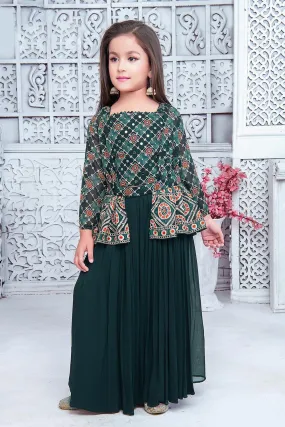 Premium forest green palazzo set with shrug and belt