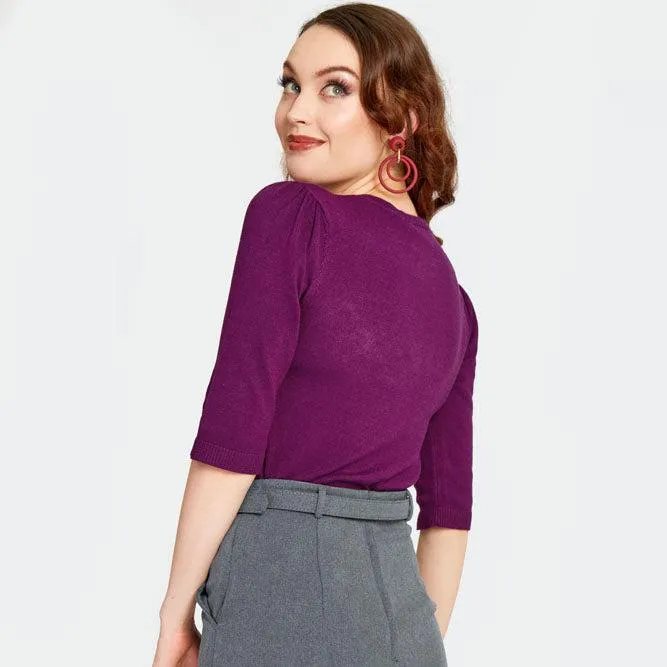 Purple Floral Half Sleeve Sweater
