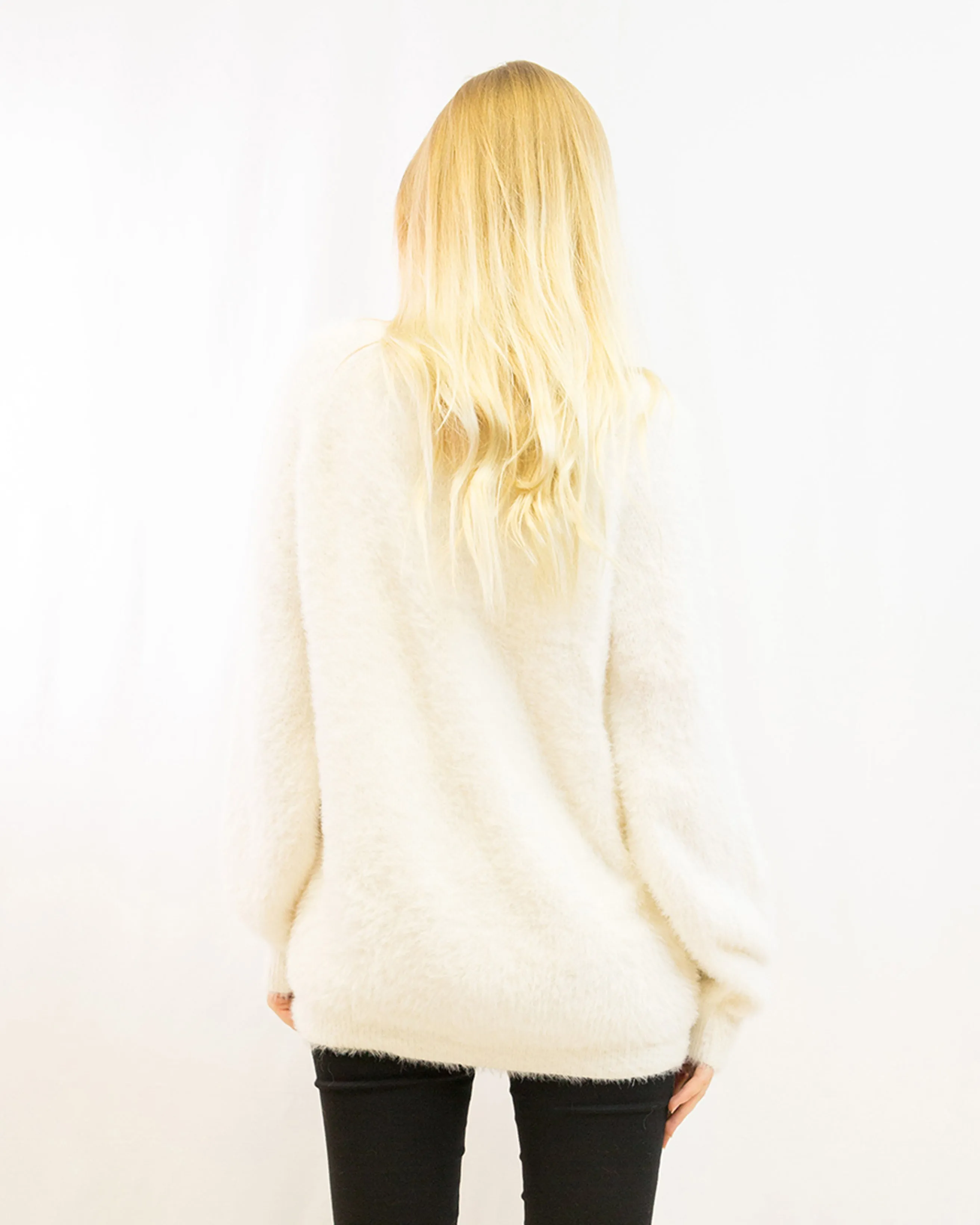 Reindeer patch embroidered fluffy jumper
