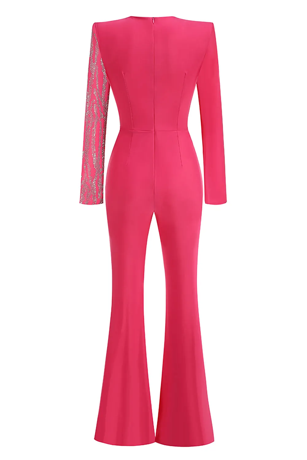 Rhinestone Embellished Jumpsuit In Rose Red