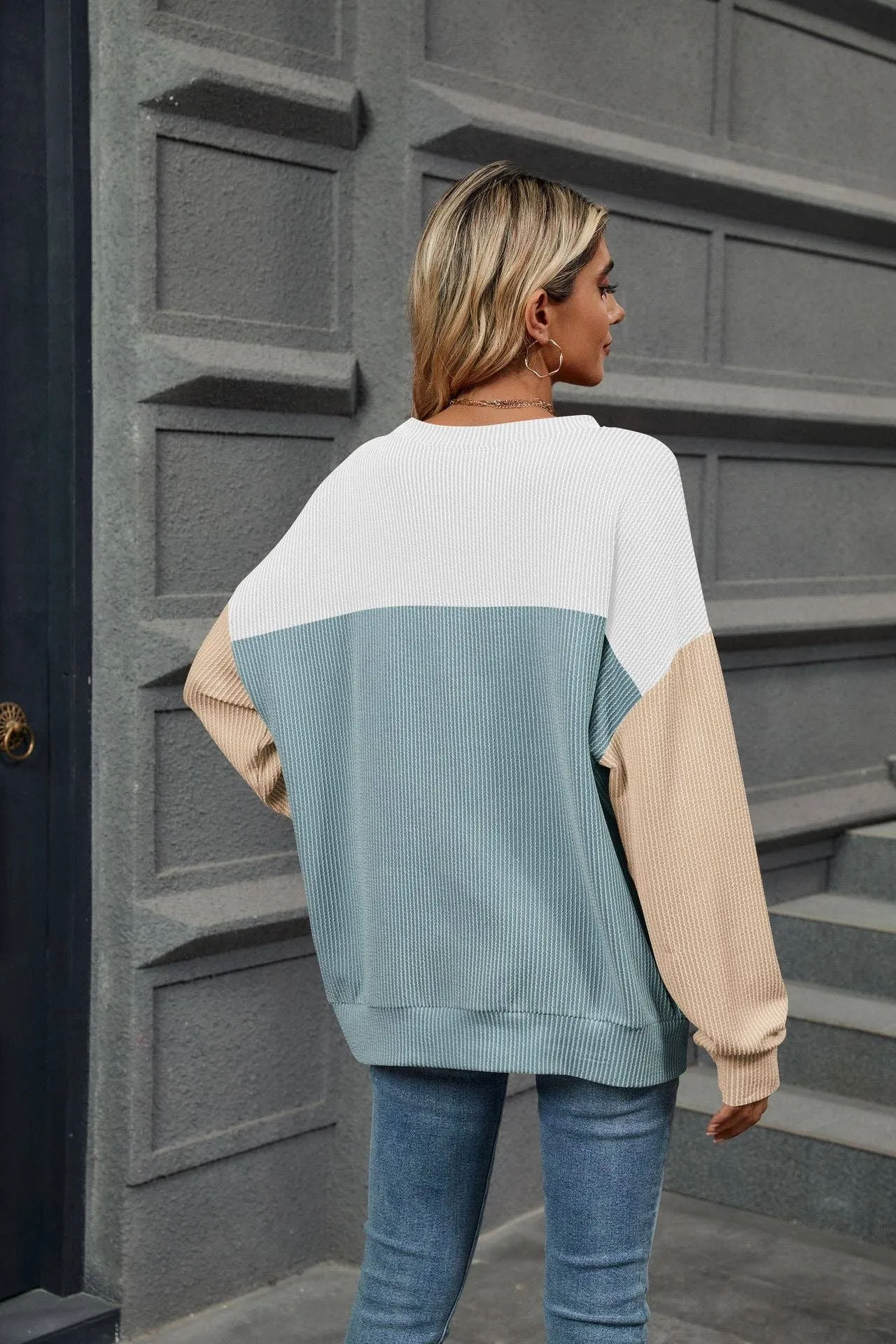 Ribbed Color Block Long Sleeve Shirt