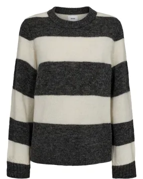 Riette Big Stripe Pullover Dark Grey Melange
