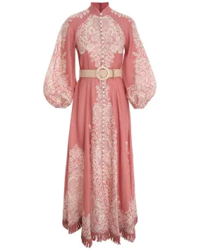 Rose Floral Pattie Fringe Billow Midi Dress