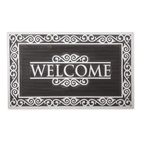 Silver Painted Welcome Scroll Border Rubber Doormat