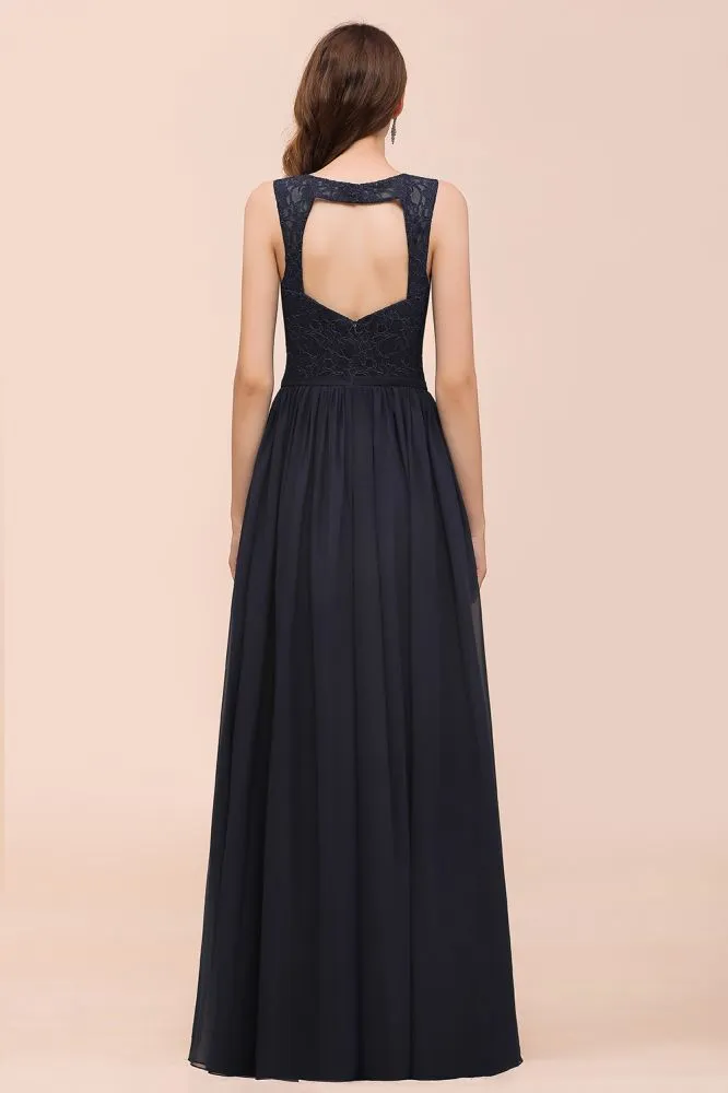 Sleeveless Black A-line Evening Maxi Dress Chiffon Bridesmaid Dress Formal Dress