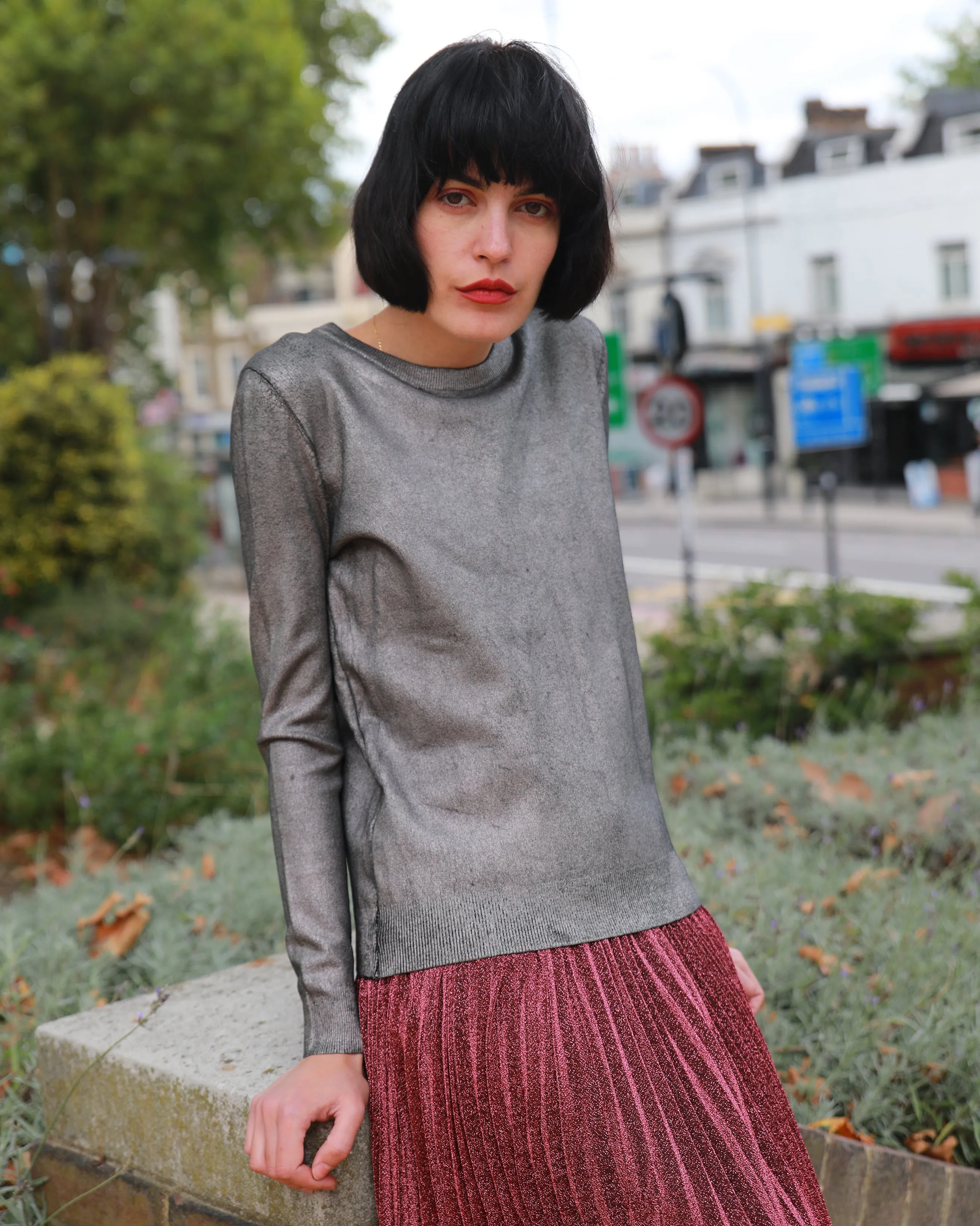 Sliver color Metallic Print jumper