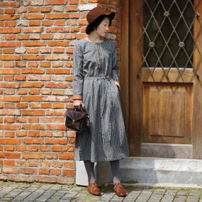 Stripe Women Linen Dresses Long Sleeves Women Dresses WC961843