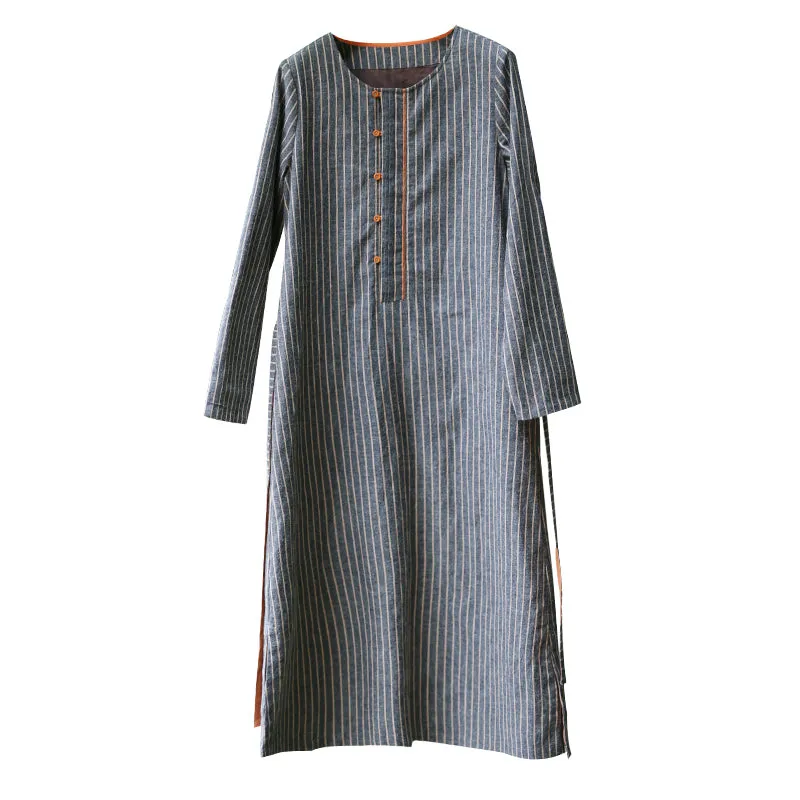 Stripe Women Linen Dresses Long Sleeves Women Dresses WC961843