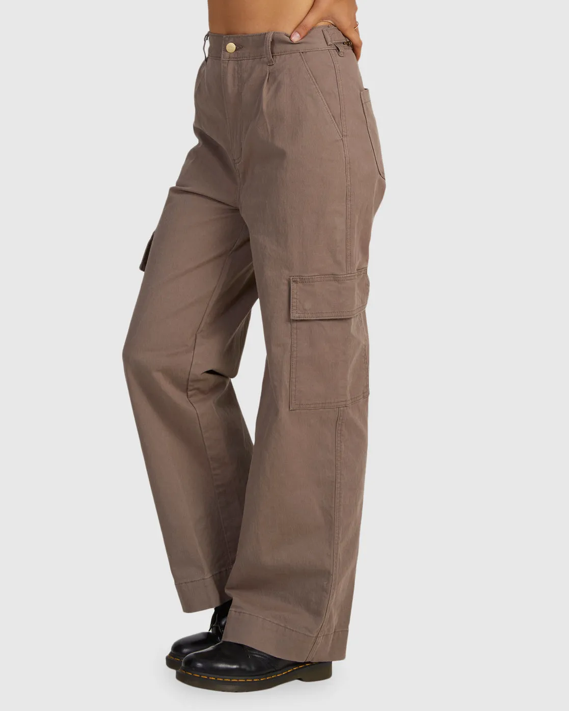 Twill Cargo Wide Leg Pants - Iron
