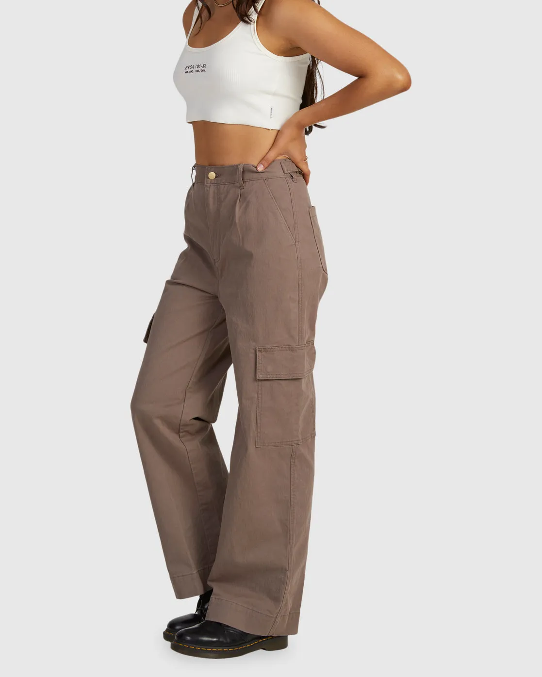 Twill Cargo Wide Leg Pants - Iron
