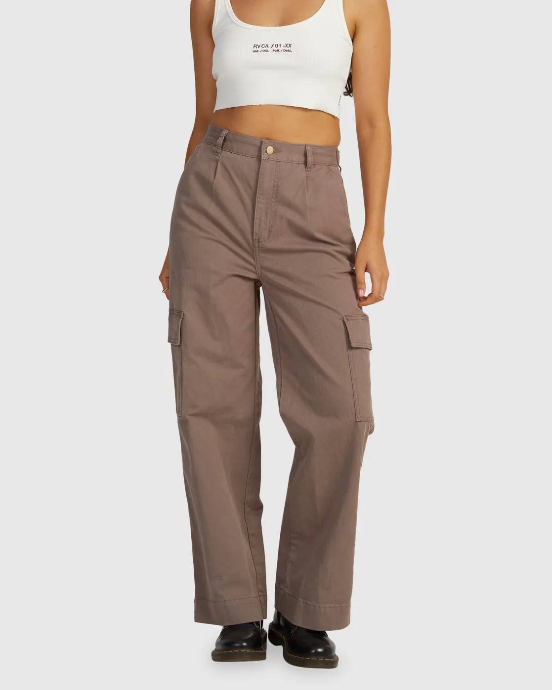 Twill Cargo Wide Leg Pants - Iron