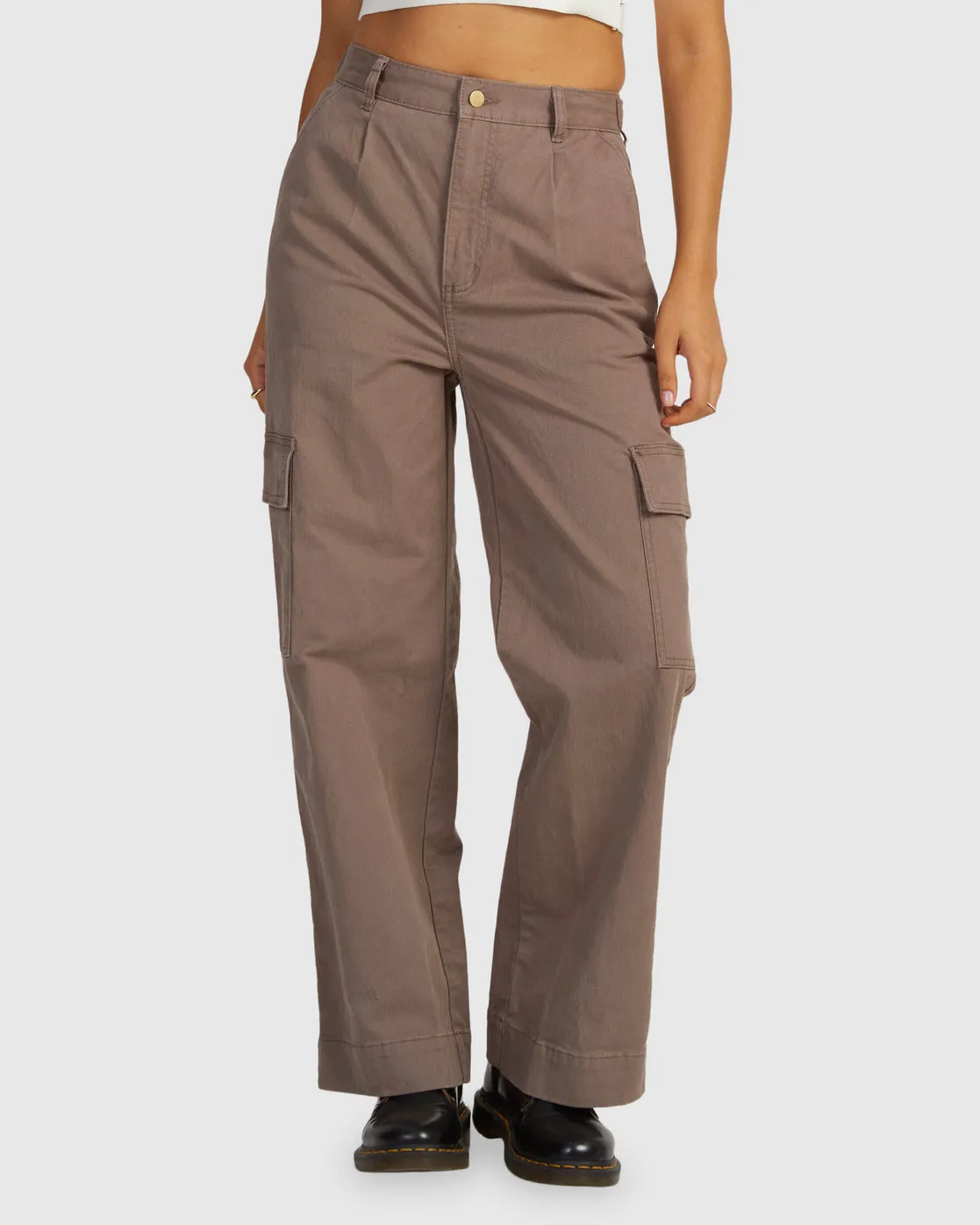 Twill Cargo Wide Leg Pants - Iron