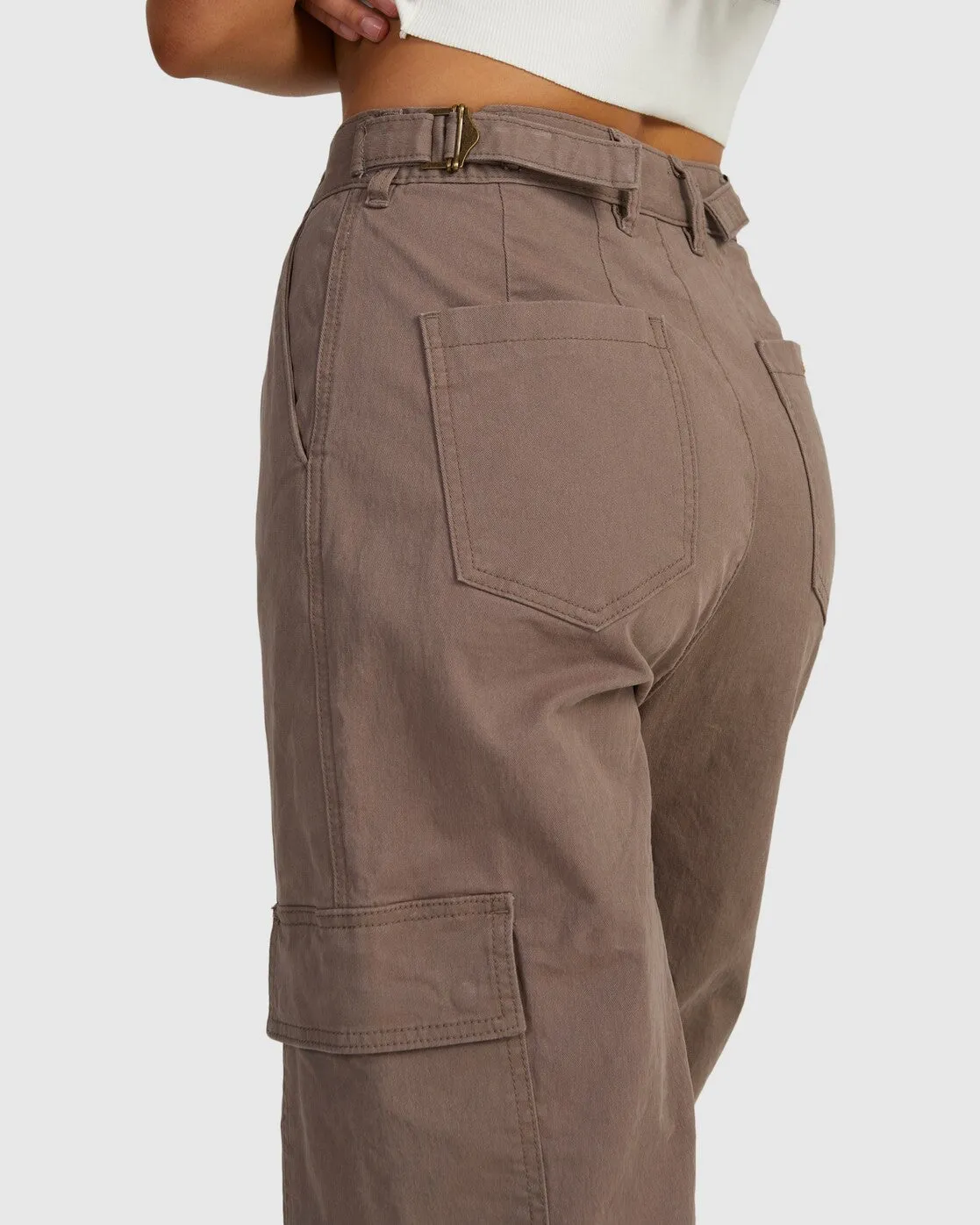 Twill Cargo Wide Leg Pants - Iron