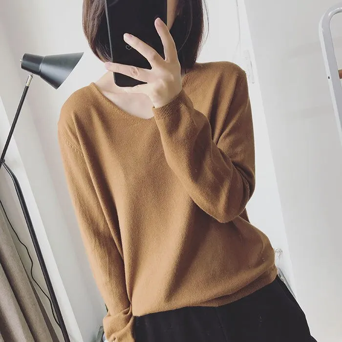 V-Neck Women Sweater Pullovers