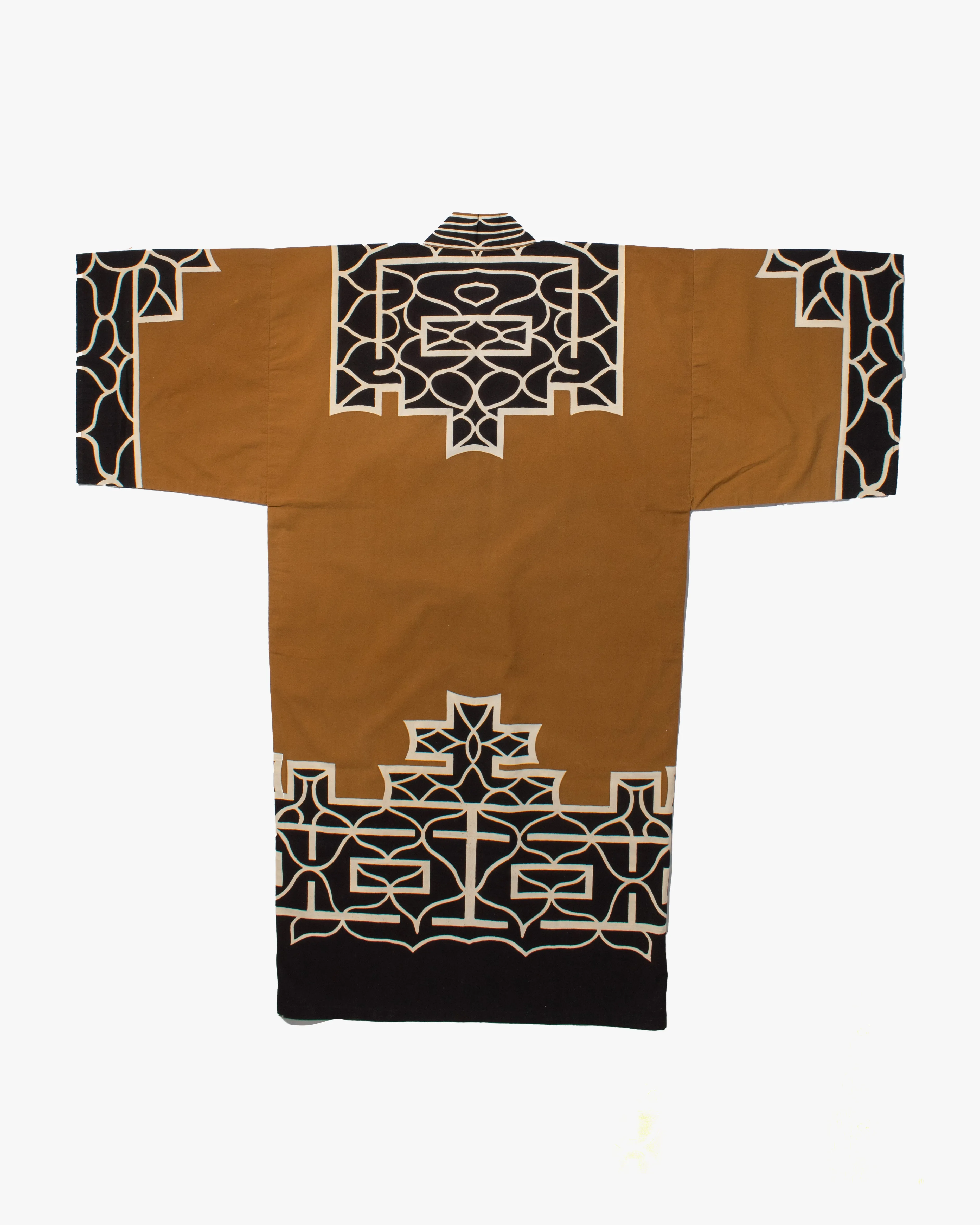 Vintage Ainu Robe, Long, Brown with Black and White Patterns