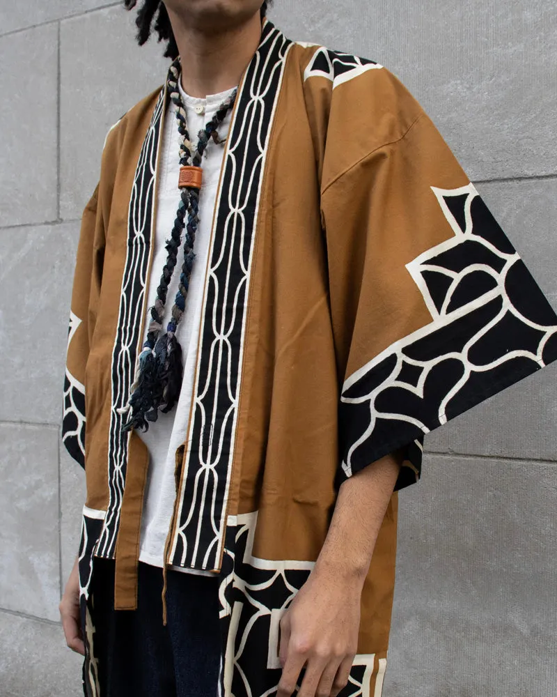 Vintage Ainu Robe, Long, Brown with Black and White Patterns