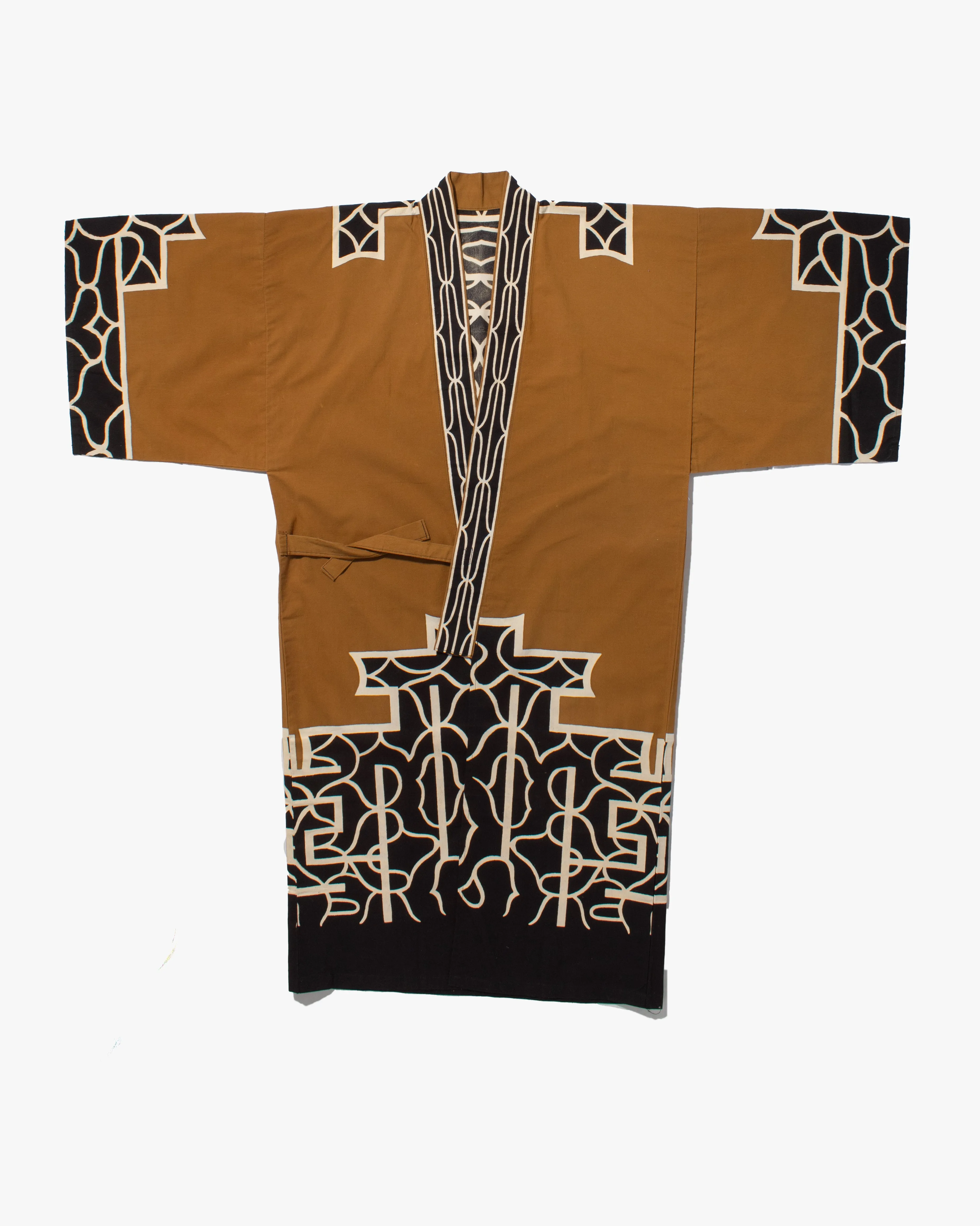 Vintage Ainu Robe, Long, Brown with Black and White Patterns