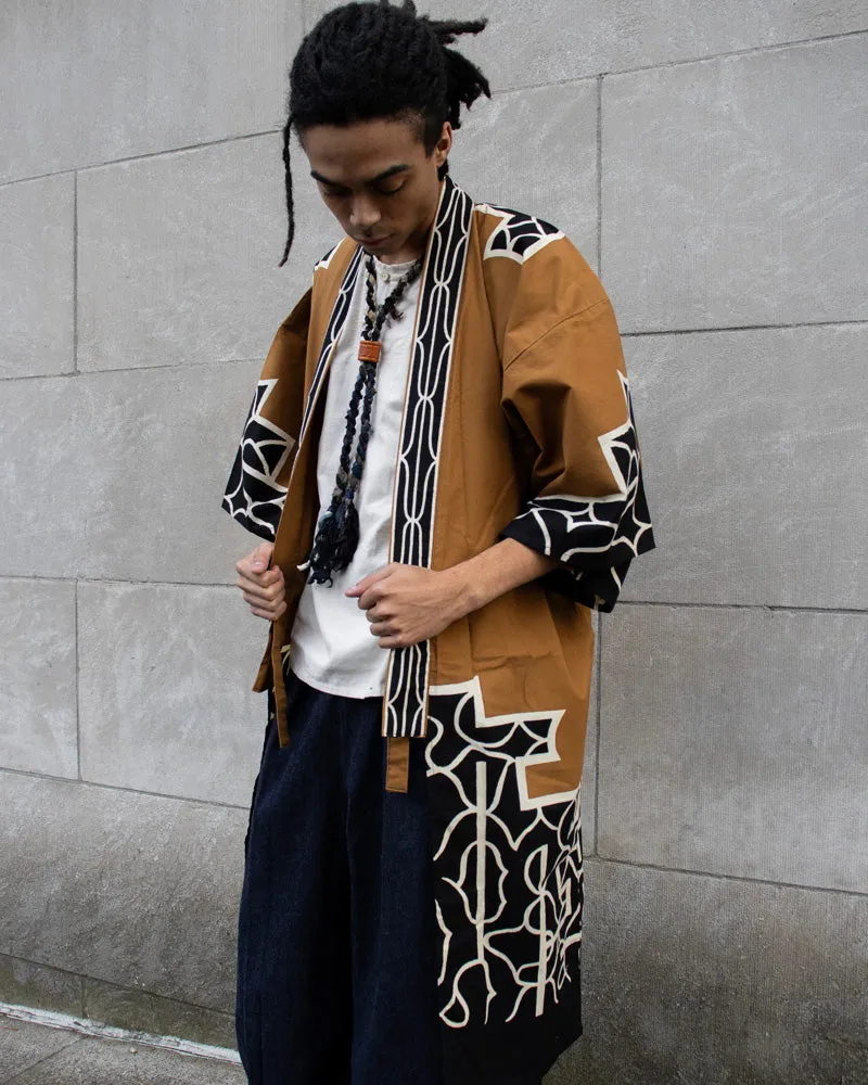 Vintage Ainu Robe, Long, Brown with Black and White Patterns