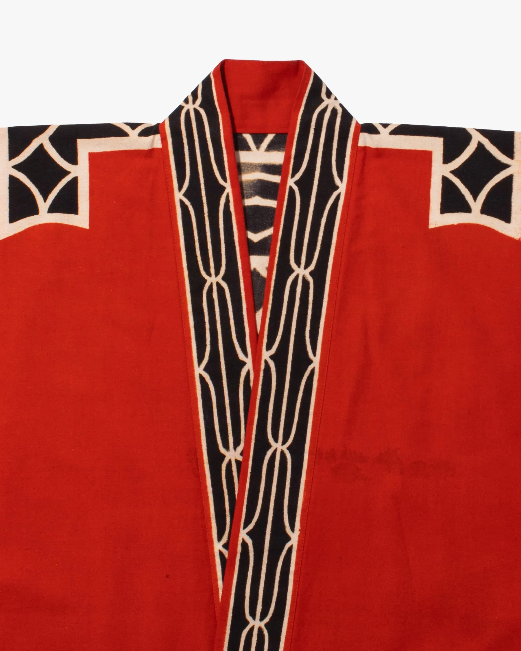 Vintage Ainu Robe, Long, Red with Black and White Patterns