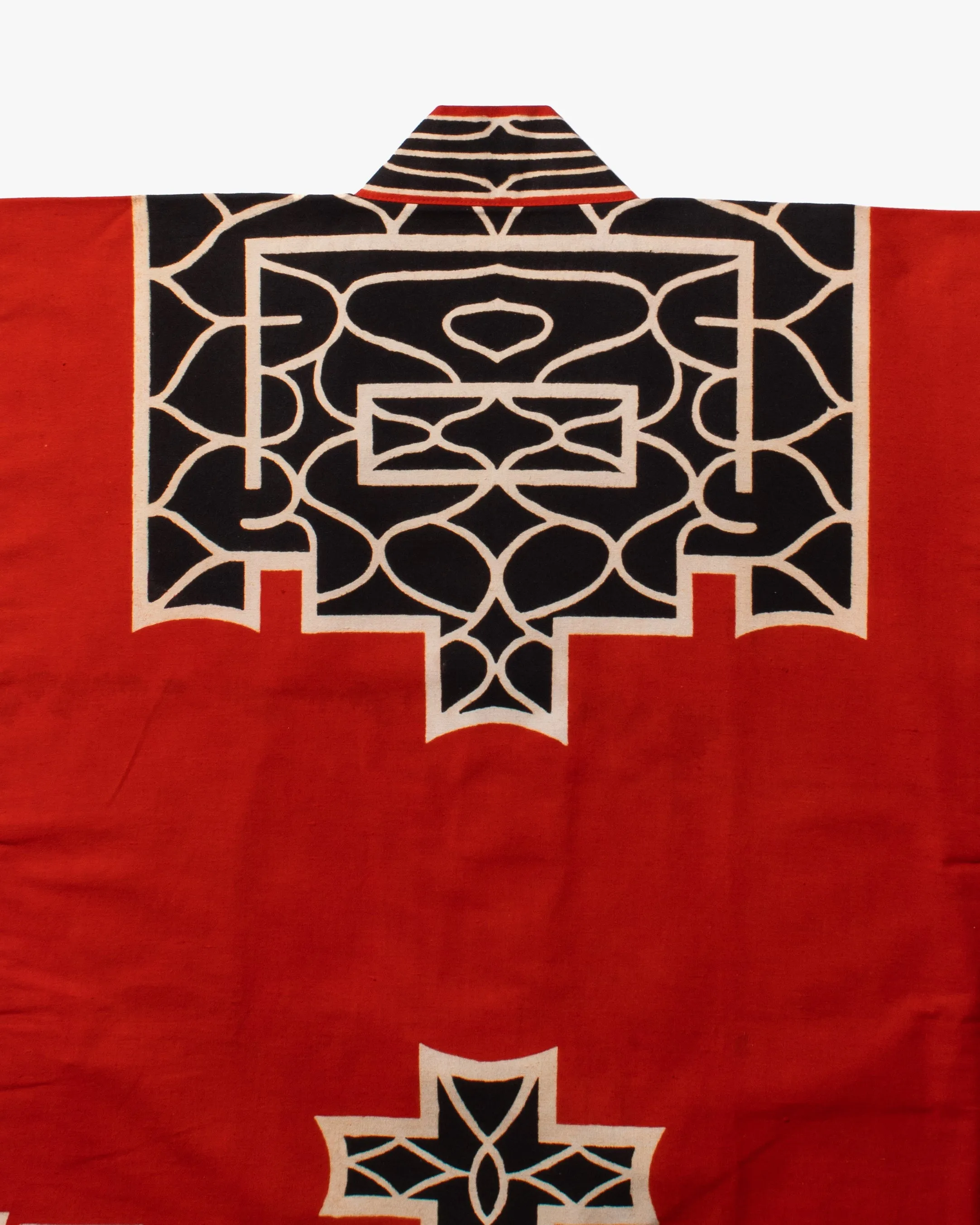 Vintage Ainu Robe, Long, Red with Black and White Patterns
