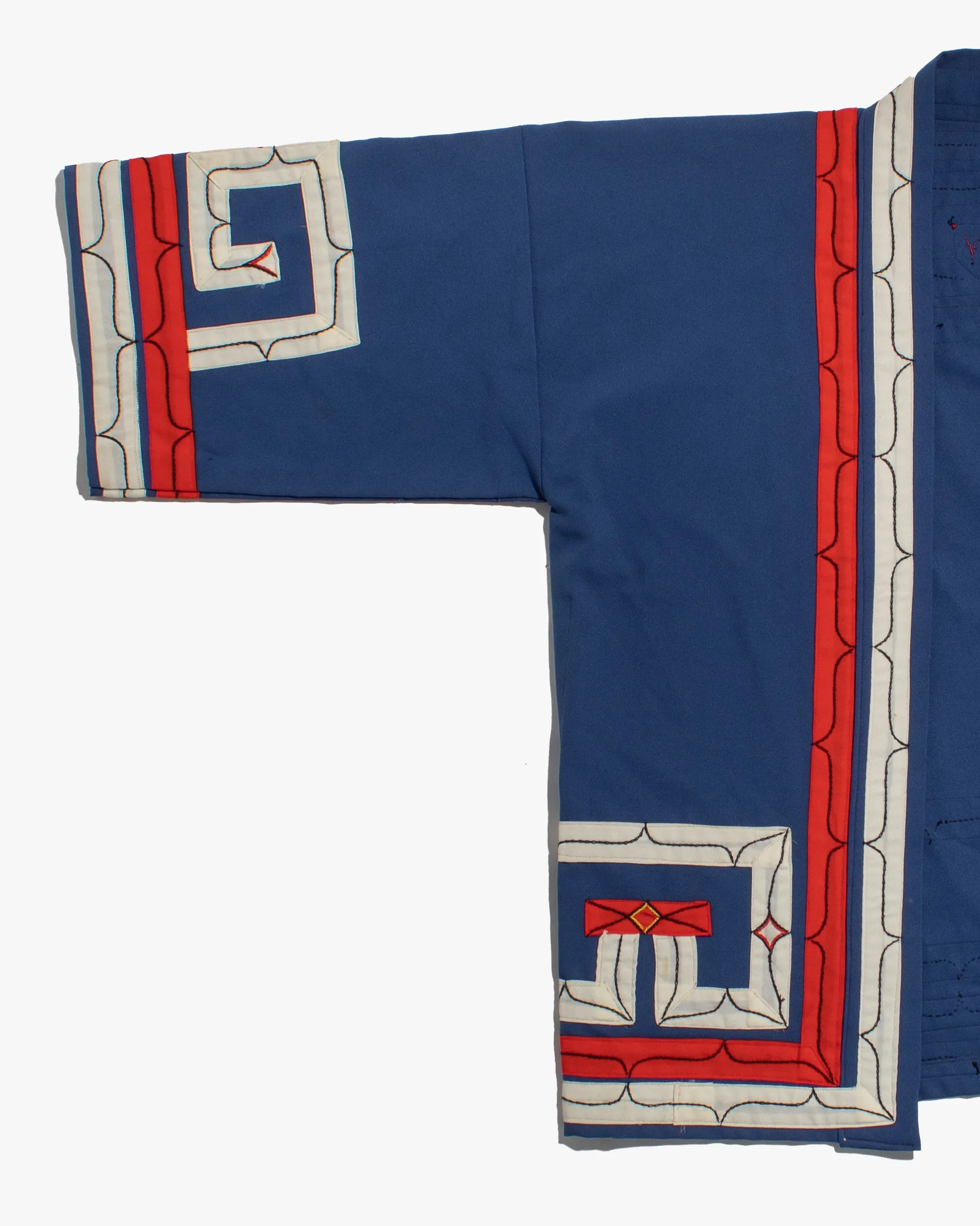 Vintage Ainu Robe, Short, Blue with Red and White Patterns