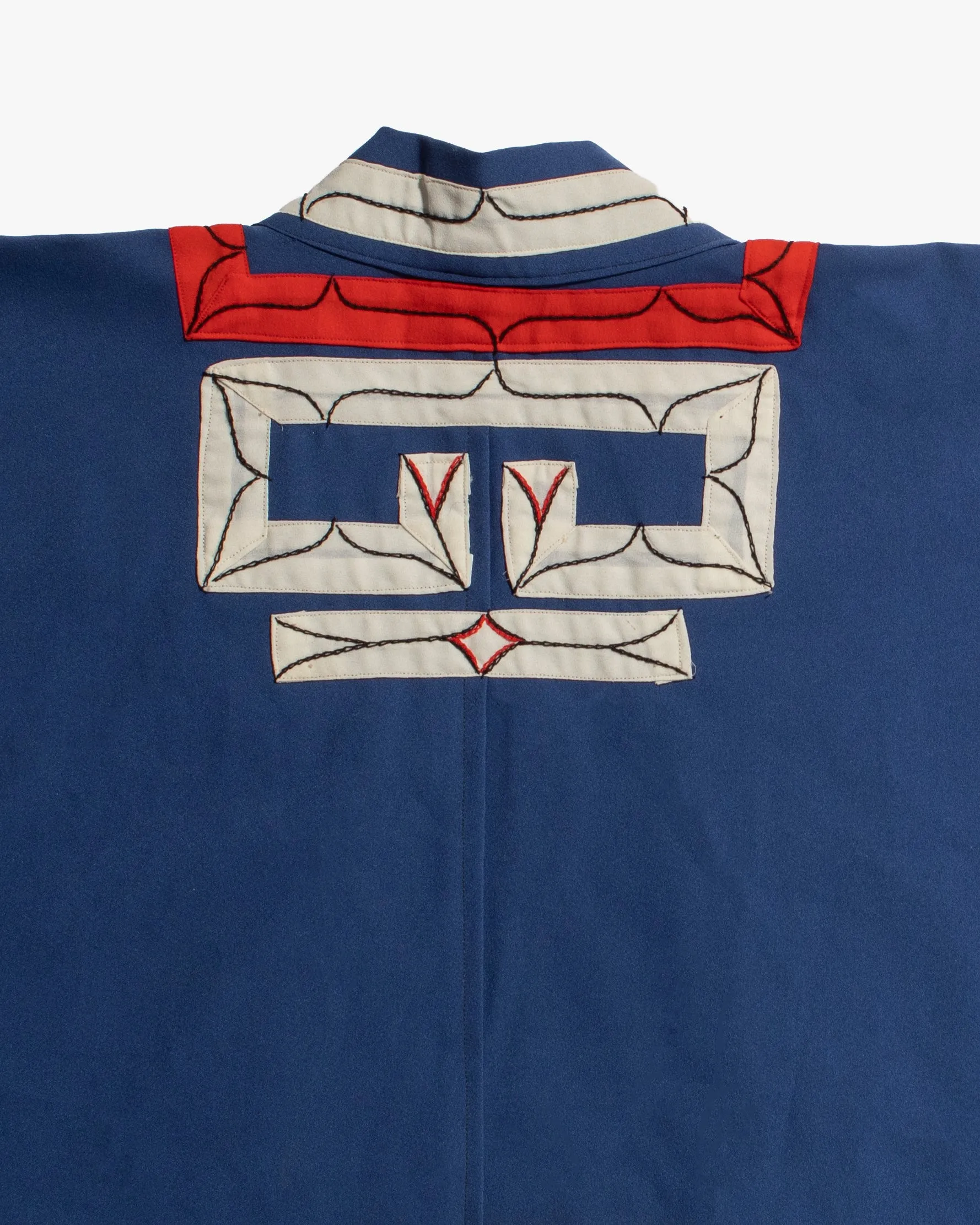 Vintage Ainu Robe, Short, Blue with Red and White Patterns