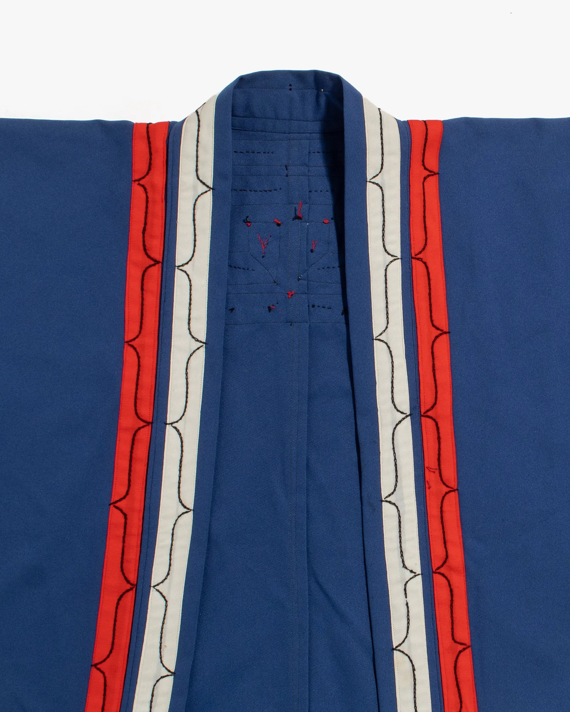 Vintage Ainu Robe, Short, Blue with Red and White Patterns