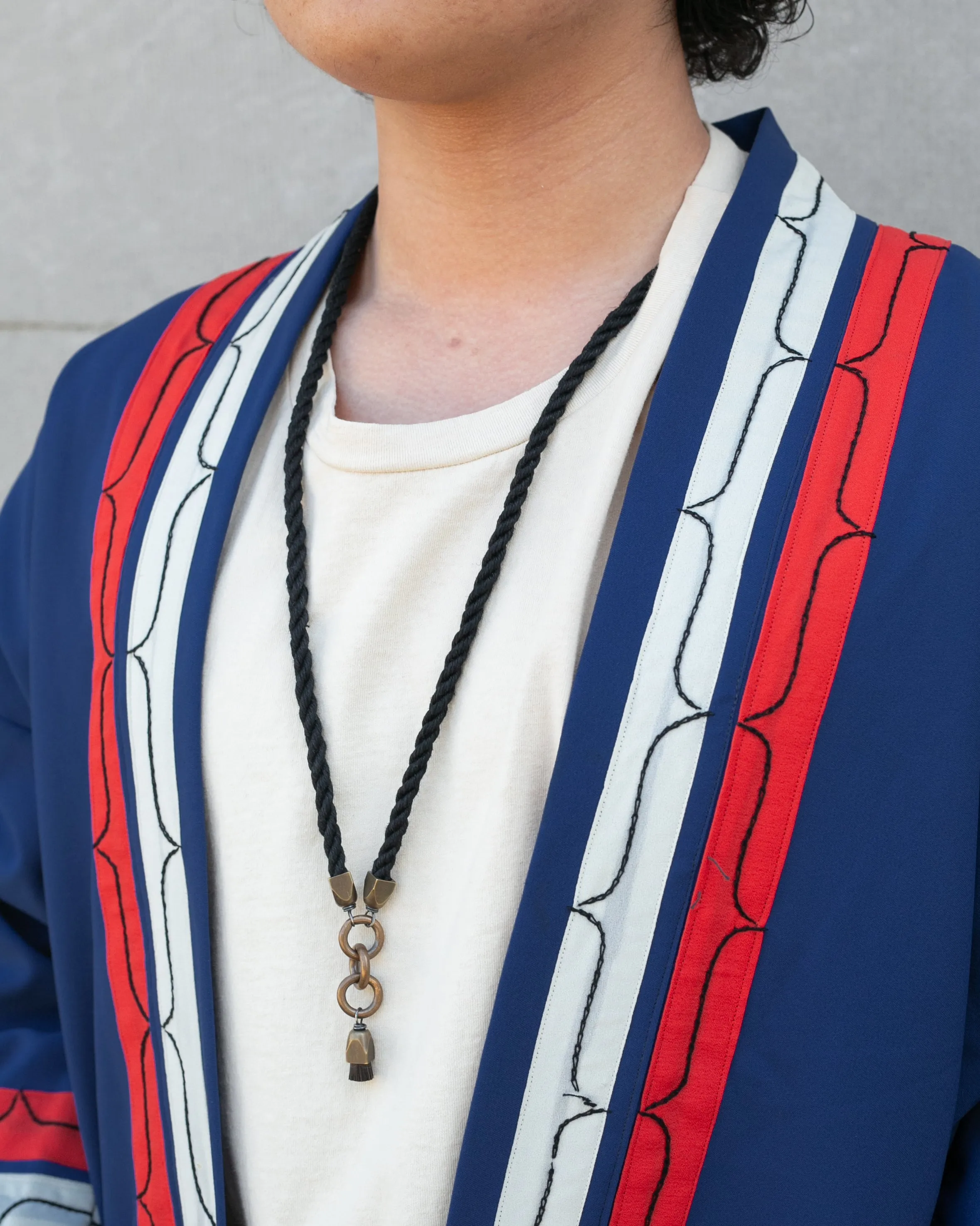 Vintage Ainu Robe, Short, Blue with Red and White Patterns