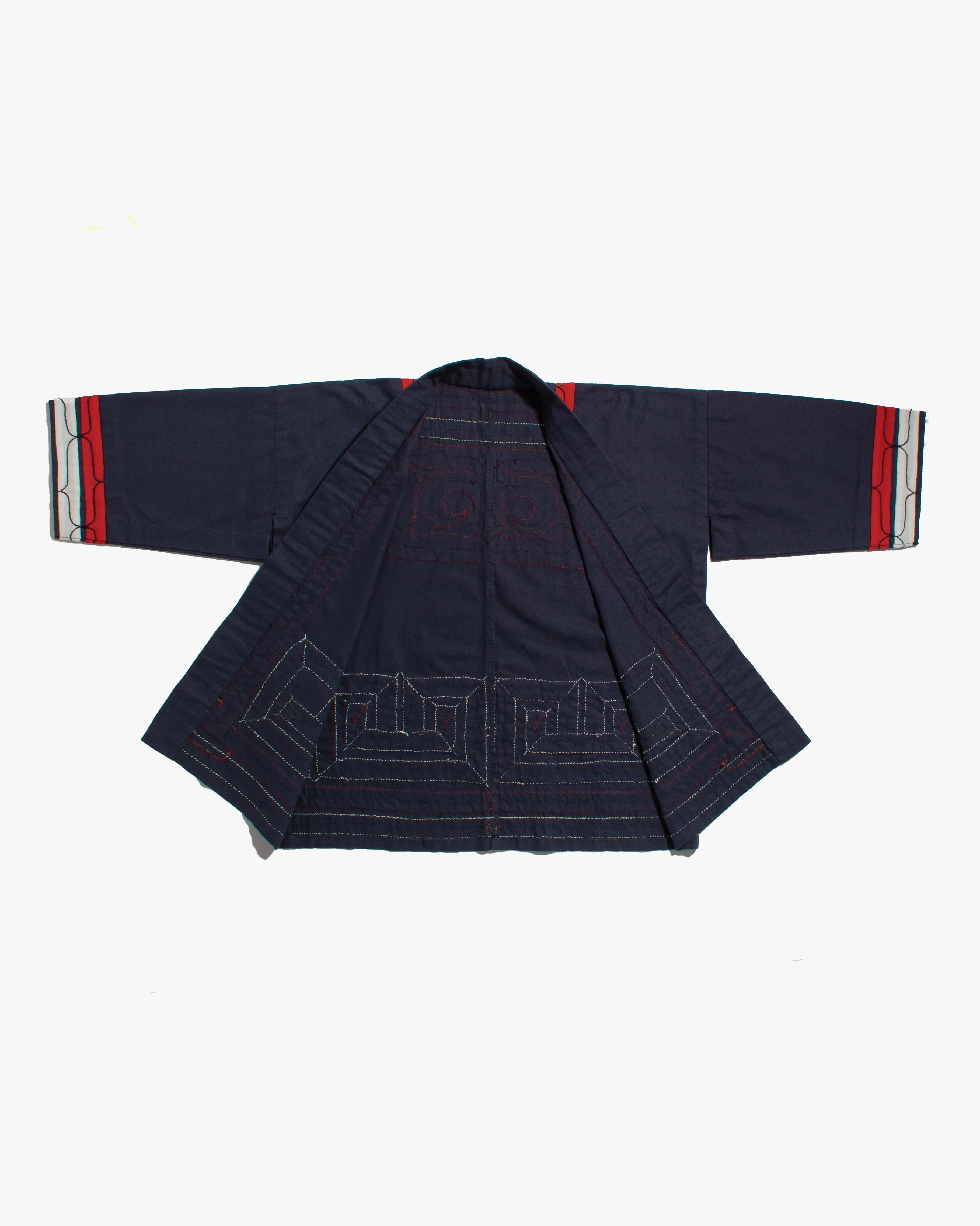 Vintage Ainu Robe, Short, Indigo with Red and White Patterns